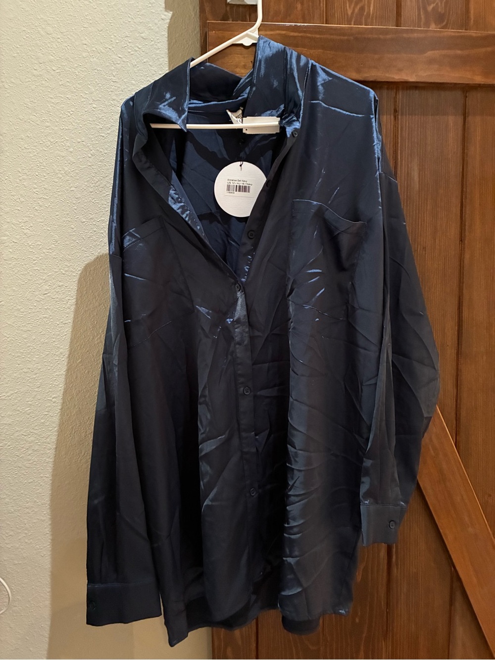 Princess Polly Navy Satin Button-Up Pajama Shirt